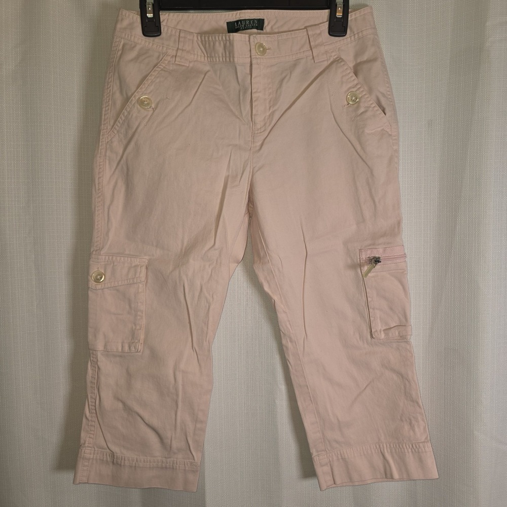 Lauren Ralph Lauren Cargo Crop Pants Women Sz 4P Pink Stretch Cotton Capri